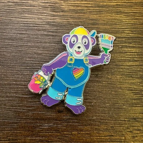 LISA FRANK x LOUNGEFLY Panda Painter Enamel Mystery Pin Art Rainbow Heart Brush - Picture 2 of 4